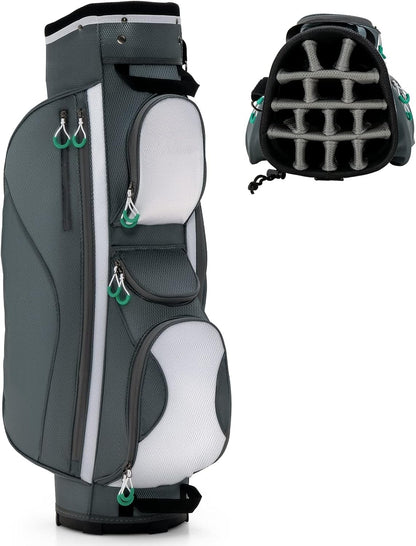 Golf Cart Bag with 14 Way Dividers, 7 Pockets, Rain Hood and Shoulder Strap