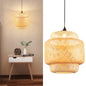 GiantexUK Bamboo Pendant Light, Height Adjustable Ceiling Fitting Light Fixtures with E27 Bulbs Holder & Handwoven Lampshade