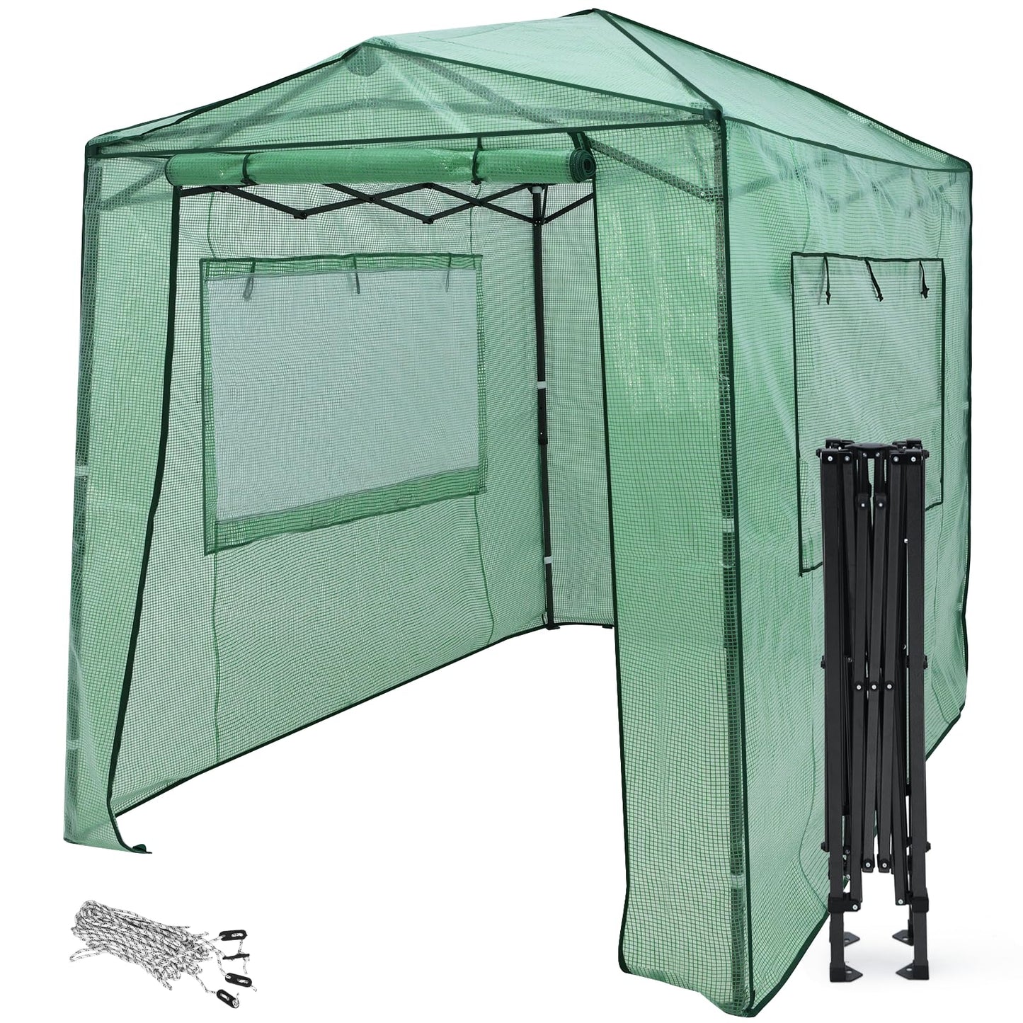 GiantexUK Walk In Greenhouse, Height Adjustable Pop-up Growhouse with PE Cover (256x174x210-230cm,2 Windows, Green)