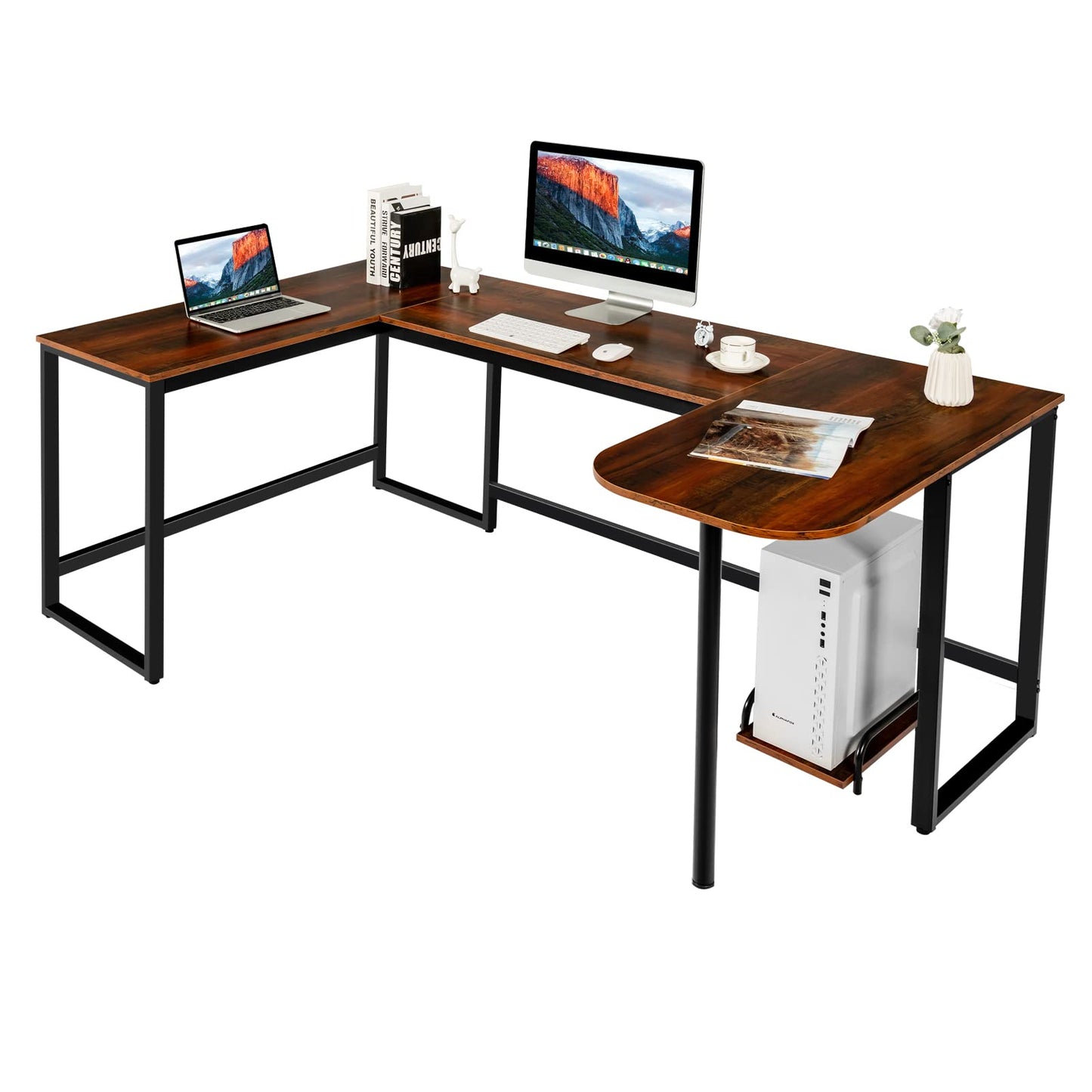 Industrial Computer Desk, U-Shaped Large Desktop Workstation PC Laptop Table