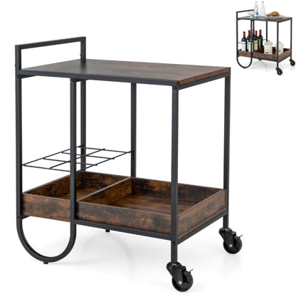 GiantexUK Kitchen Serving Trolley on Wheels, Mobile Storage Organizer Cart with Detachable Wine Rack & Adjustable Foot Pads