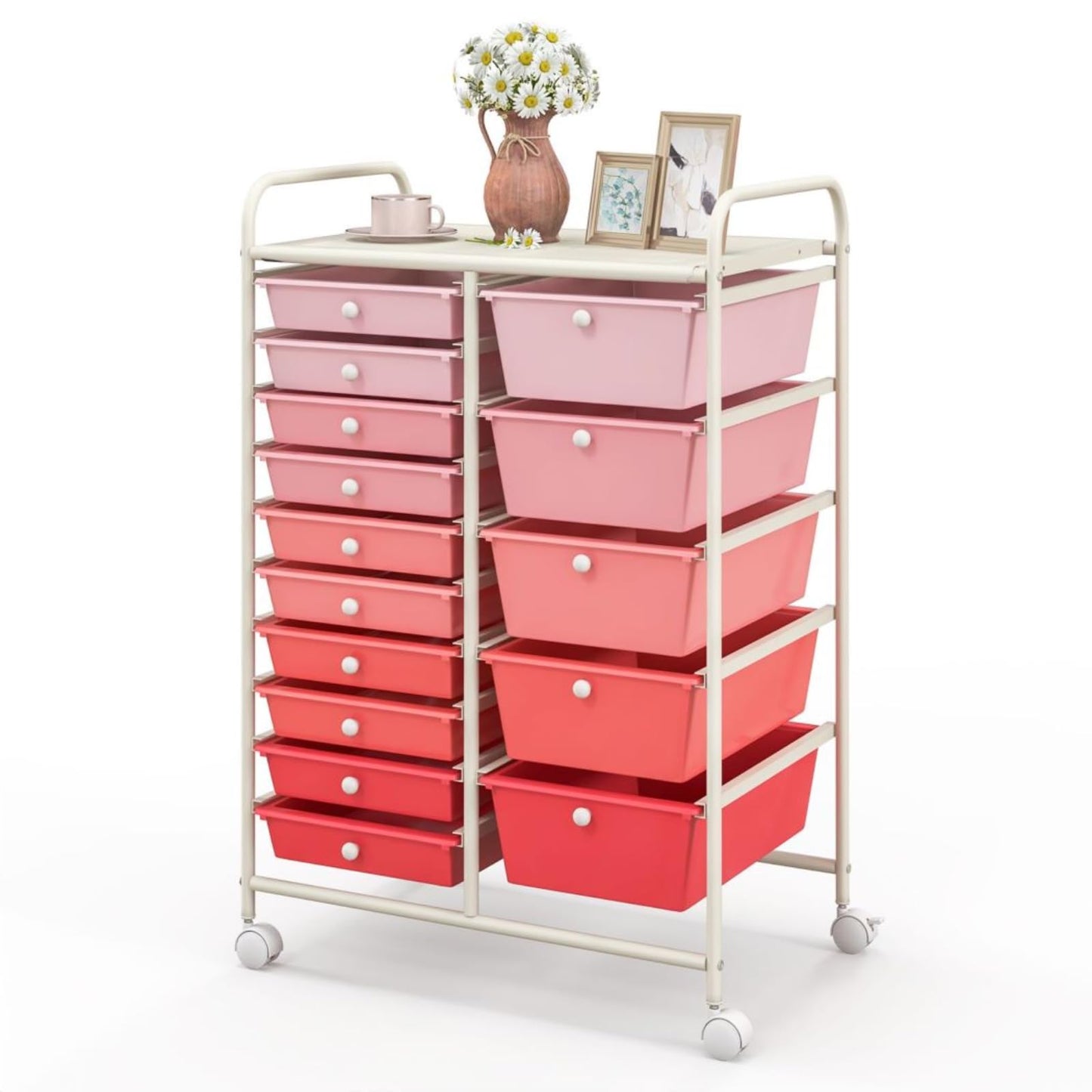 GiantexUK 15 Drawers Rolling Trolley, Utility Storage Organizer Cart with Wheels