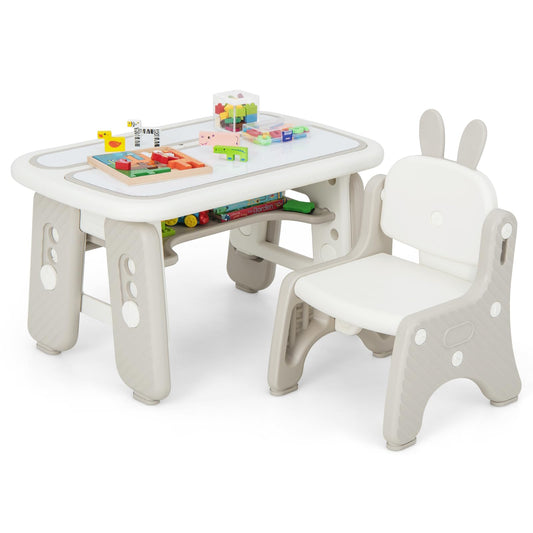 Kids Table and Chair Set, Toddler Activity Table with Flip-Top Tabletop, Erasable Magnetic Drawing Board