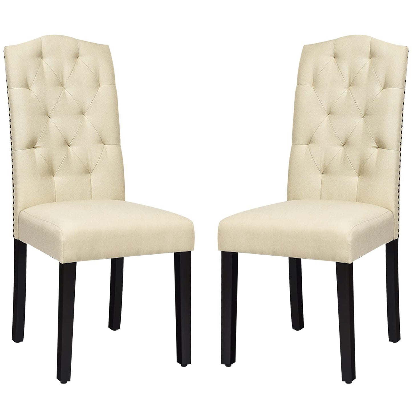 GiantexUK Dining Chairs Set of 2/4, Upholstered Linen Fabric Kitchen Chairs with High Back and Adjustable Foot Pads