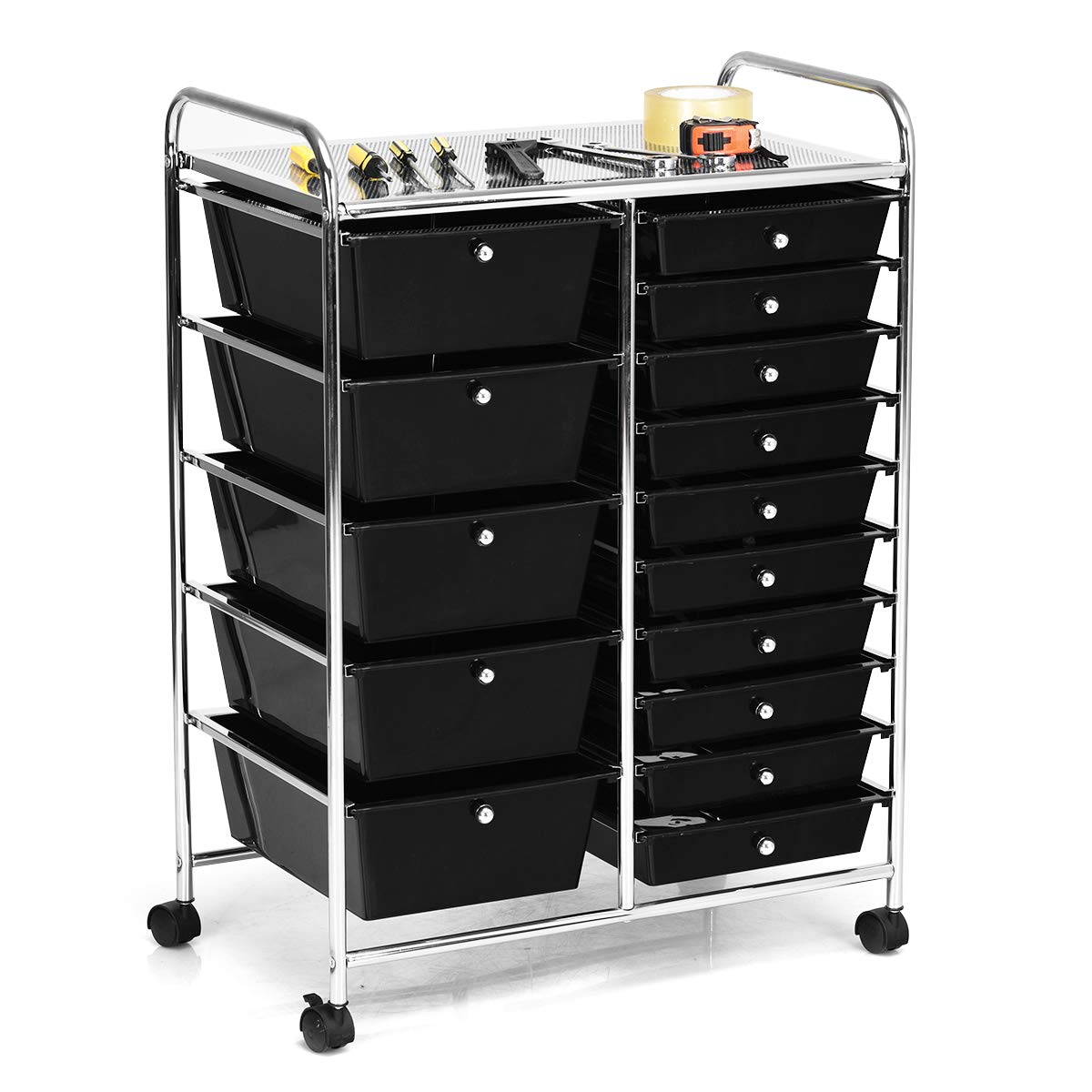 GiantexUK 15 Drawers Rolling Trolley, Utility Storage Organizer Cart with Wheels