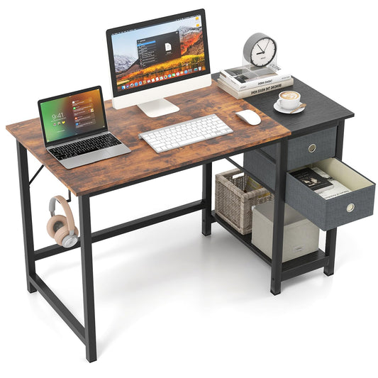 Computer Desk, Metal Frame Study Table Workstation with 2 Removable Drawers (120 x 60 x 75 cm)