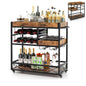 GiantexUK 3-Tier Kitchen Serving Cart, Home Bar Cart Trolley with Wine Rack, Glass Holder, Removable Tray (with Removable Top Tray, 80x40x83cm)