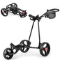 Folding Golf Push Pull Cart, Lightweight 3 Wheels Golfs Trolley with Foot Brake