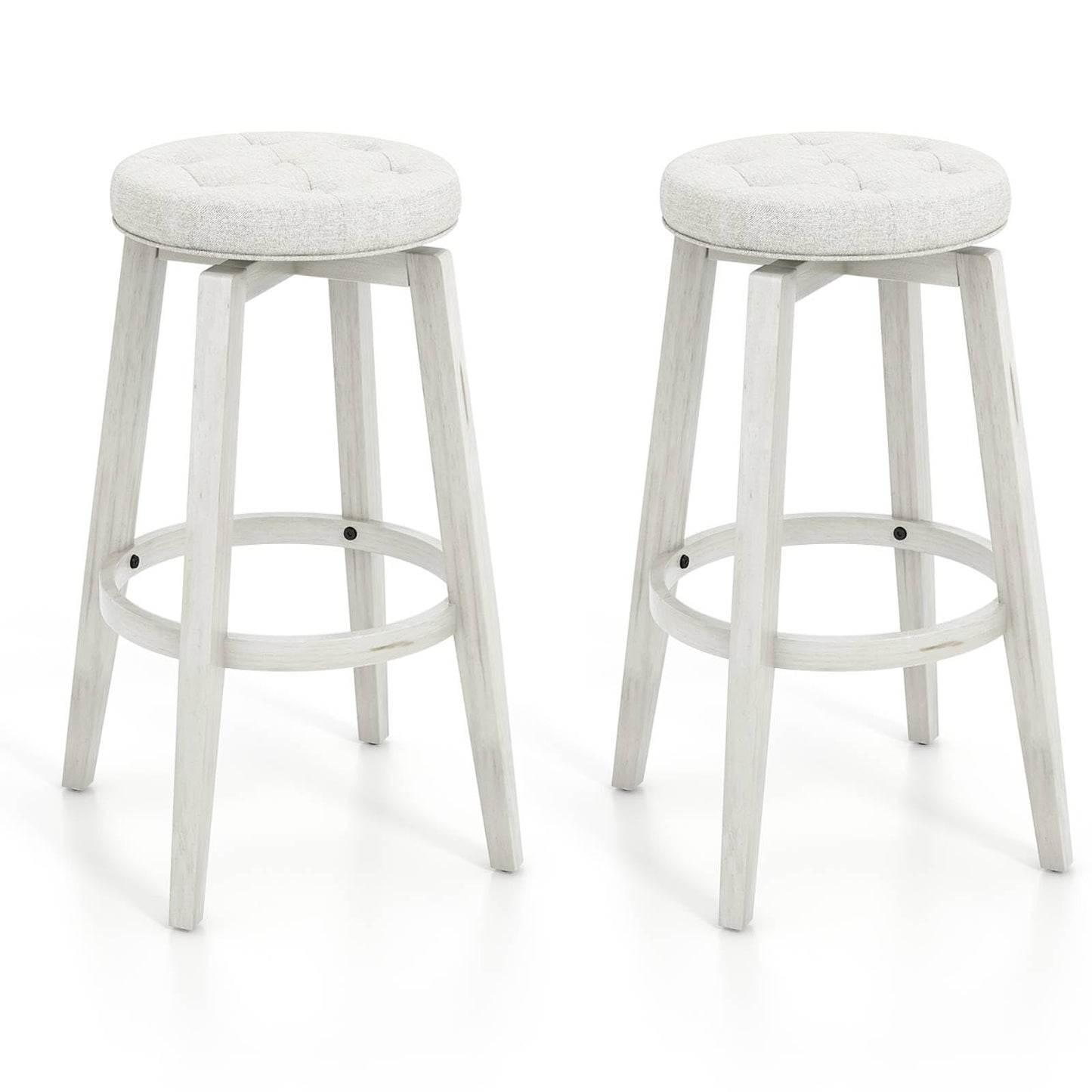 GiantexUK Swivel Bar Stools Set of 2, Upholstered Kitchen Barstools with Footrest, Linen Fabric Exterior 76cmH