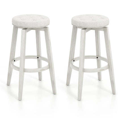 GiantexUK Swivel Bar Stools Set of 2, Upholstered Kitchen Barstools with Footrest, Linen Fabric Exterior 76cmH