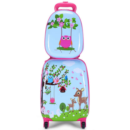 ABS Kids Luggage Set, 12'' Backpack 16'' Suitcase Children Boys Girls Travel School Trolley Case (Forest)