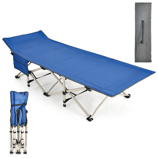 GiantexUK Folding Camping Cot, Extra Wide Sturdy Camp Bed with Carry Bag and Side Storage Pocket