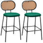 Bar Stools Set of 2, PU Leather Upholstered Bar Chairs with Imitation Rattan Backrest & Footrest