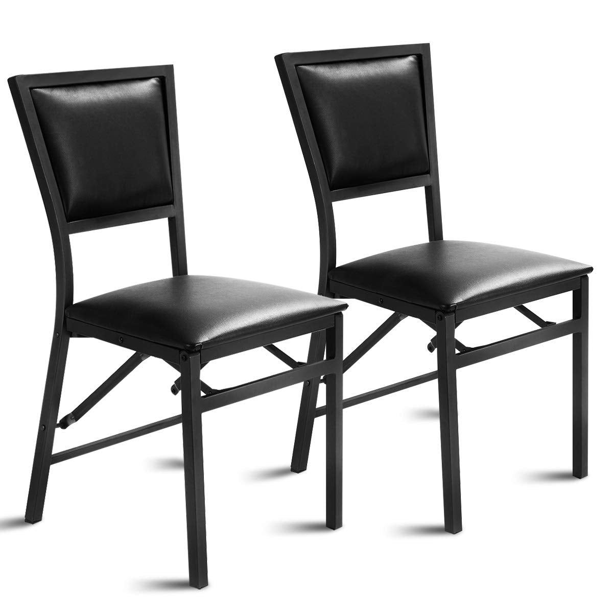 GiantexUK Set of 2/4 Steel Folding Chairs, Pu Leather Bar Chairs with Upholstered Seat, Space Saving Seating