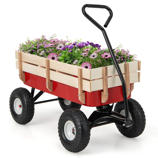 GiantexUK Garden Wagon Cart, Pull Along Cart Kids Trailer with Adjustable Handle & Pneumatic Wheels