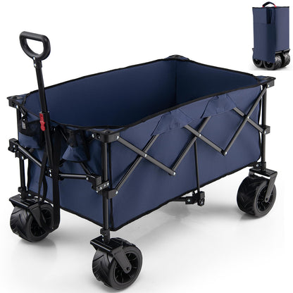 GiantexUK Foldable Wagon Cart, Garden Wagon with Adjustable Handle