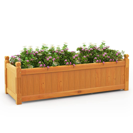 GiantexUK Wooden Garden Planter, Long Rectangular Raised Bed Flower Pot with 4 Drainage Holes (Natural, 110x40x35cm)