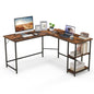 L-shaped Computer Desk, Steel Frame Office Desk Corner Writing Desk with Storage Shelves