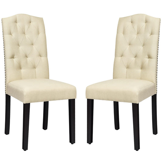 GiantexUK Dining Chairs Set of 2/4, Upholstered Linen Fabric Kitchen Chairs with High Back and Adjustable Foot Pads