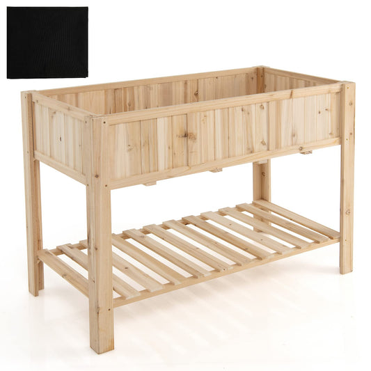 GiantexUK Raised Garden Bed, Elevated Wooden Planter Box with Storage Shelf (No Wheels, 120x58x89cm)