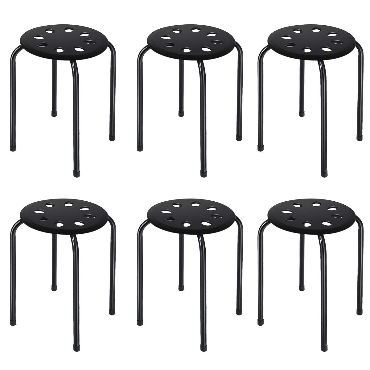 GiantexUK 6PCS Stacking Stools, Set of 6 Plastic Round Bar Stools with Metal Frame & Anti-Slip Foot Mats