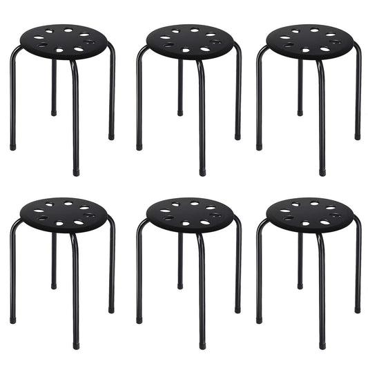 GiantexUK 6PCS Stacking Stools, Set of 6 Plastic Round Bar Stools with Metal Frame & Anti-Slip Foot Mats