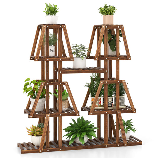 5-Tier Plant Stand, Wooden Flower Shelving Unit with Slatted Shelves