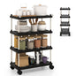 GiantexUK 4 Tier Service Cart, Slide-Out Kitchen Storage Trolley with Wheels and Hooks, Metal Frame Rolling Utility