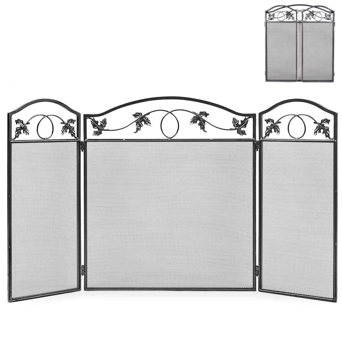 GiantexUK 3-Panel Folding Fire Guard, Metal Mesh Fireplace Screen