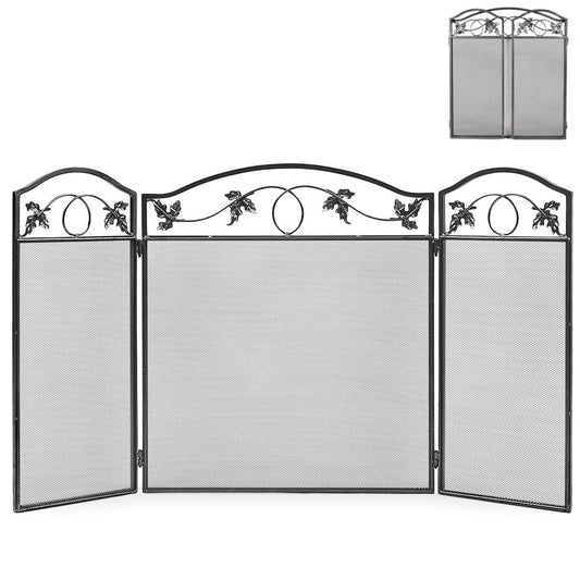 GiantexUK 3-Panel Folding Fire Guard, Metal Mesh Fireplace Screen