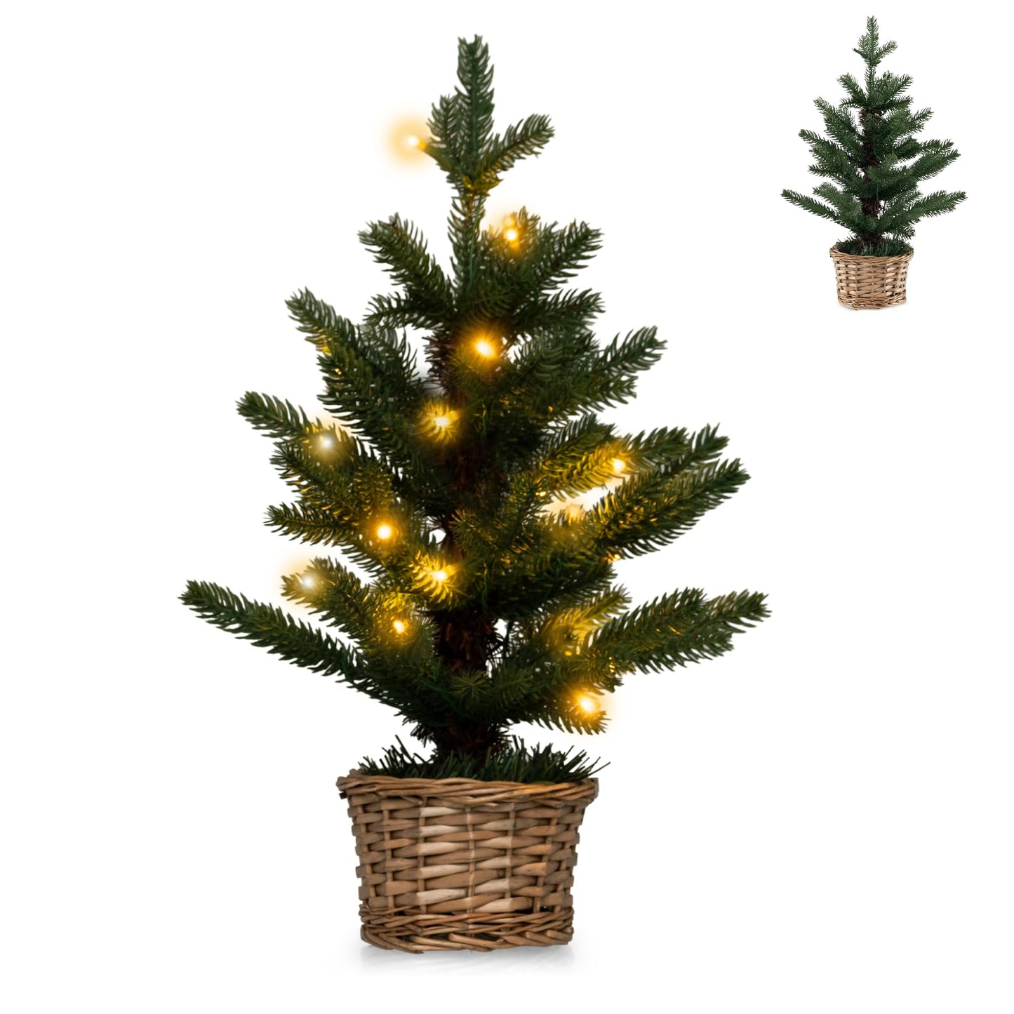 1.5 Mini Pre-lit Christmas Tree, Tabletop Small Artificial Xmas Tree with LED Lights and Stable Base