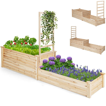 GiantexUK Garden Planter with Trellis, 2-Tier Wooden Raised Garden Bed with Adjustable Trellis