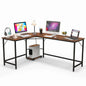 L-Shaped Computer Desk, 168cm Metal Frame Corner Writing Workstation with Charging Station