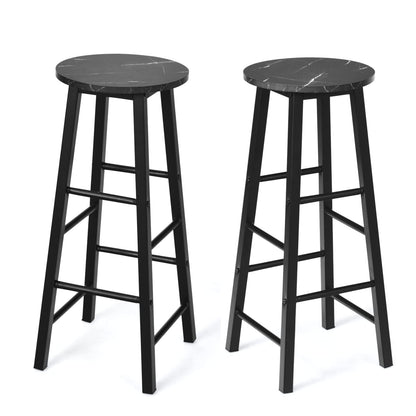 GiantexUK Bar Stools Set of 2, Marble Effect Counter Breakfast Barstools with Footrest & Anti-slip Footpads