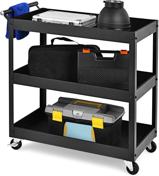 GiantexUK 3-Tier Tool Trolley, Rolling Storage Cart with Universal Casters & Handle