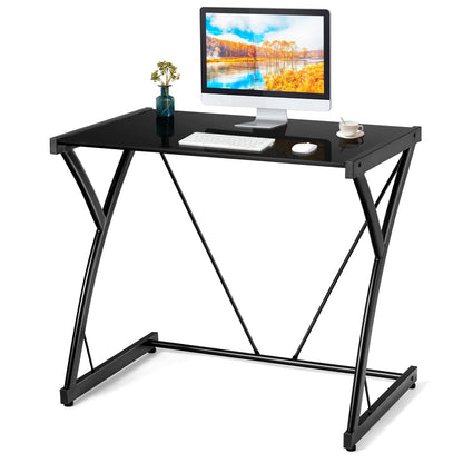 Computer Desk, Modern PC Laptop Table Writing Workstation with Tempered Glass Top, Z-Shaped