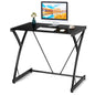 Computer Desk, Modern PC Laptop Table Writing Workstation with Tempered Glass Top, Z-Shaped