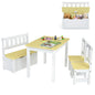 Kids Table & Chair Set, 4-Piece Children Furniture with Toy Storage Bench