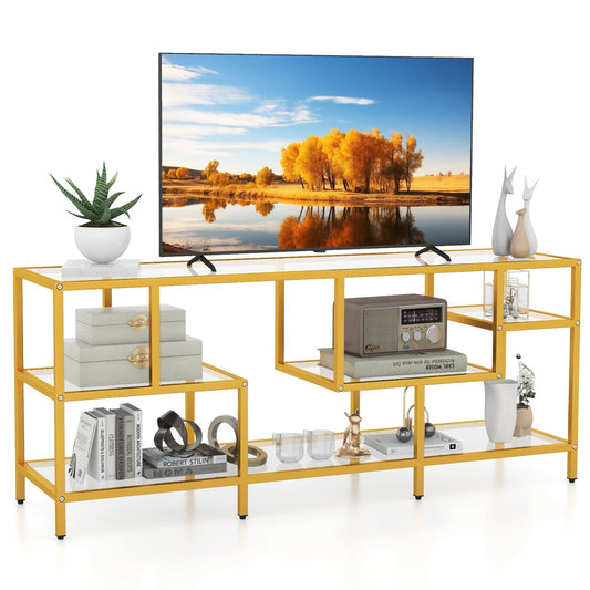 TV Stand for TVs up to 65 Inches, 147cm Tempered Glass Console Table TV Unit with Storage Shelves