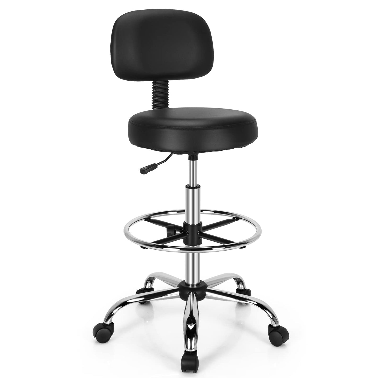 Ergonomic Drafting Chair, Height Adjustable Stool Swivel Office Chair with Backrest and Adjustable Footrest