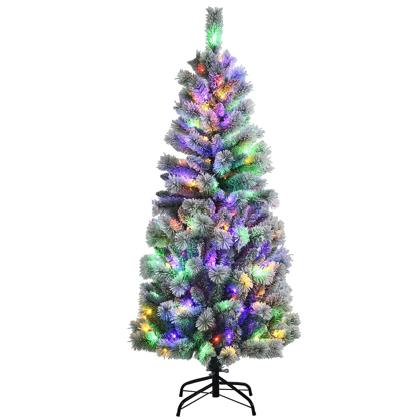 5ft/6ft Pre-lit Artificial Christmas Tree, Hinged Snow Flocked Xmas Tree with 140/200 LED Lights