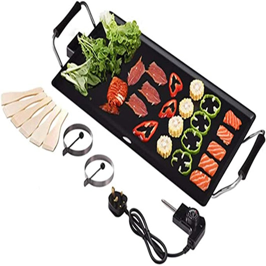 GiantexUK Teppanyaki Grill Table, Non-Stick Electric Barbecue Griddle with 6 Wooden Shovels and 2 Egg Rings(48 x 27 cm)