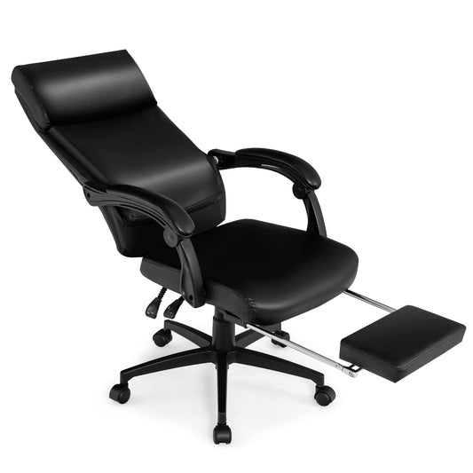 Ergonomic High-Back Office Chair, Rolling Executive Desk Chair with Retractable Footrest & Built-In Lumbar Support