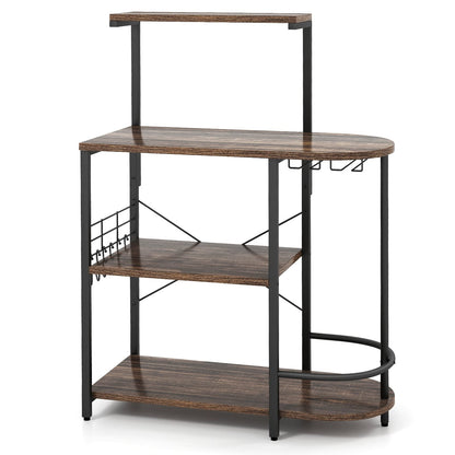 GiantexUK 4-Tier Kitchen Baker's Rack, Industrial Microwave Stand with 6 Removable Hooks & Glass Holders