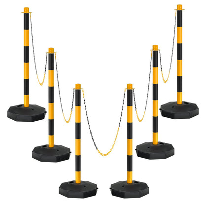 GiantexUK 6PCS Chain Post Barrier, Plastic Freestanding Safety Bollard Set with Base