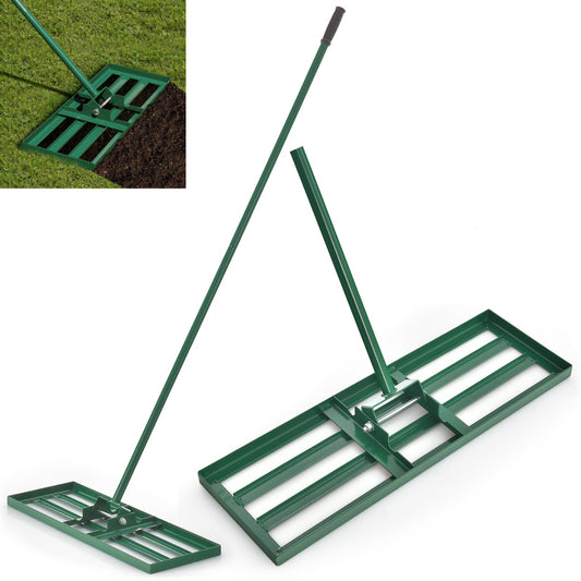 GiantexUK Lawn Leveling Rake 30/36/42” x 10”, Powder Coated Steel Lawn Leveller with 77” Long Handle