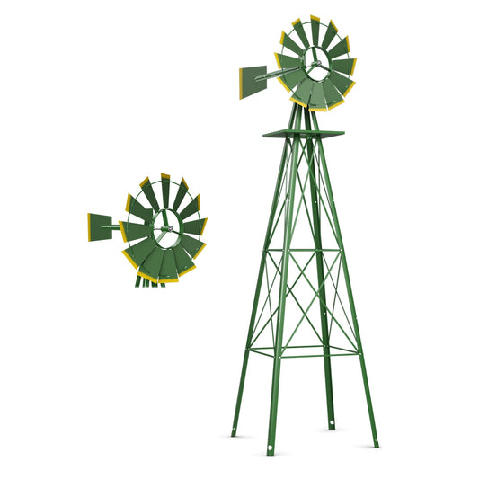 GiantexUK Garden Metal Windmill, 8FT Ornamental Wind Mill, Garden Decoration Weather Vane for Farm, Backyard and Patio (Green, Less X-braces)