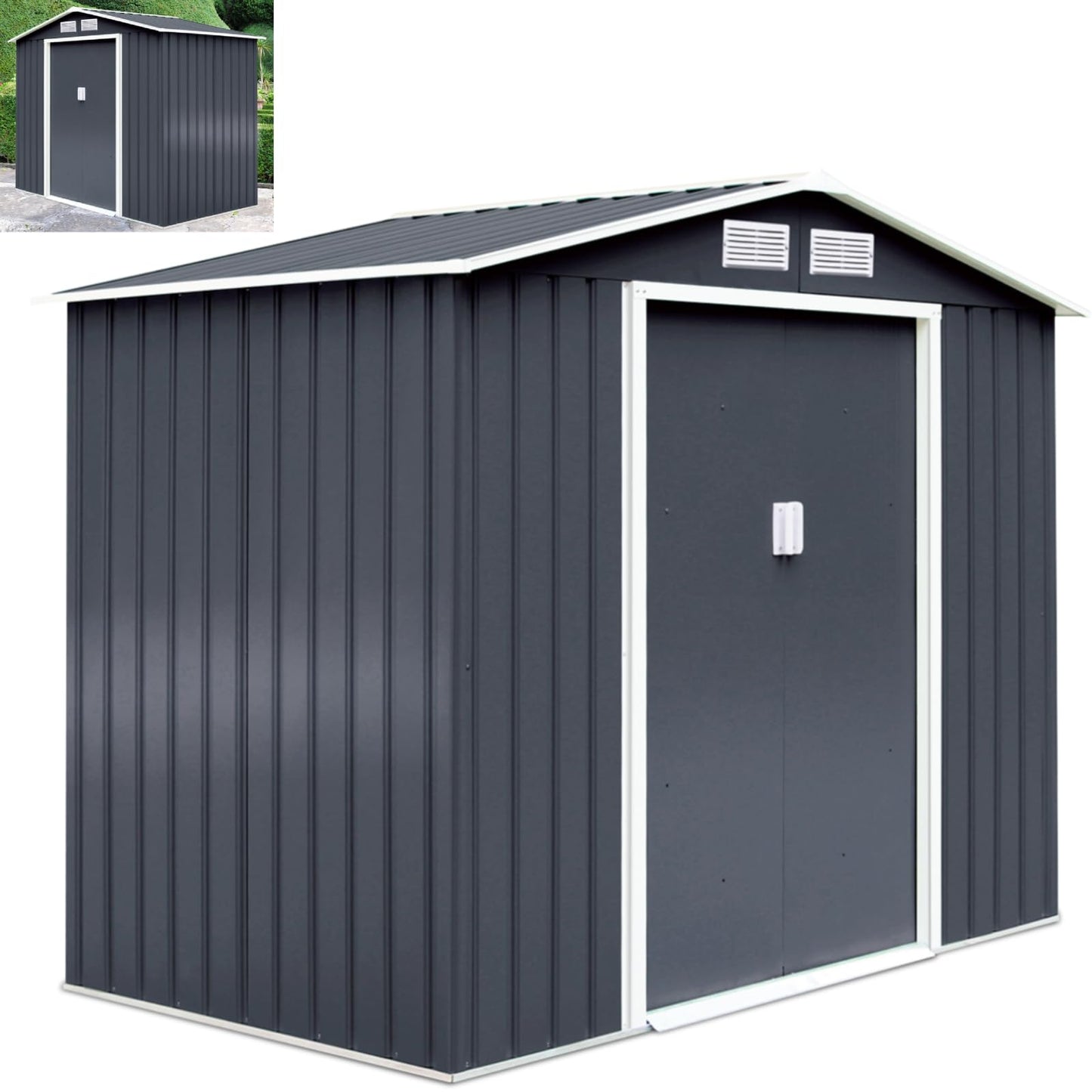 GiantexUK 9x6FT Metal Garden Shed, Slope Roof Utility Shed Building (9x6FT, 2 Vents, with Base)