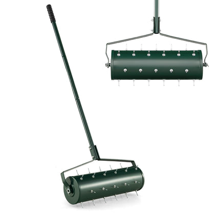 GiantexUK Outdoor Lawn Aerator, Heavy Duty 43/53cm Manual Grass Roller with Sand Filled Drum & 130cm Detachable Handle