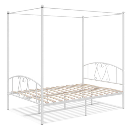 Canopy Bed Frame, Double Size Metal Bed Base with Headboard & Footboard